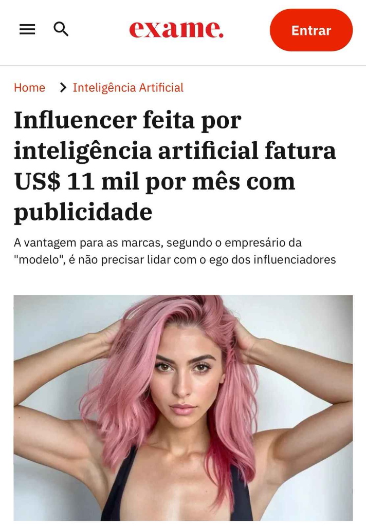 Matéria Exame: Influencer de IA fatura milhares